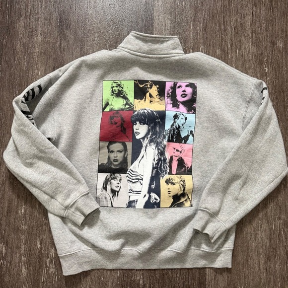 Taylor Swift The Eras Tour Quarter Zip Sweatshirt Grey Oversized Women's XS - Picture 4 of 5